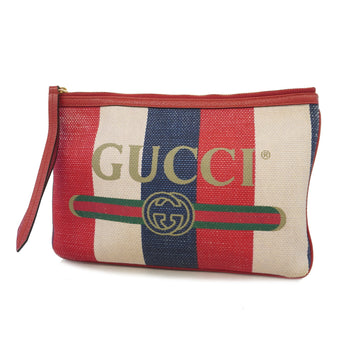Gucci Clutch Bag Baiadella Silvi Stripe 524788 Canvas/Leather Red Gold Metal Unisex