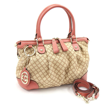 GUCCI Handbag Diamante Suki 247902 Beige Pink Canvas Leather Tote Bag Shoulder Ladies