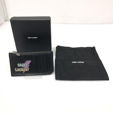SAINT LAURENT 458593 leather card case logo print coin black