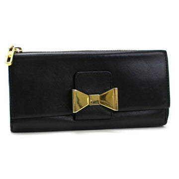 CHLOE  L-shaped zipper wallet black ribbon motif leather for ladies coin purse gold metal fittings