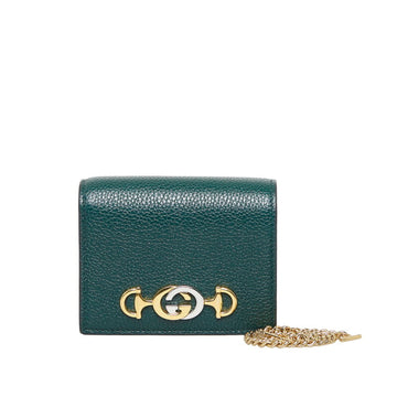 GUCCI Zumi Chain Bifold Wallet 570660 Green Leather Ladies