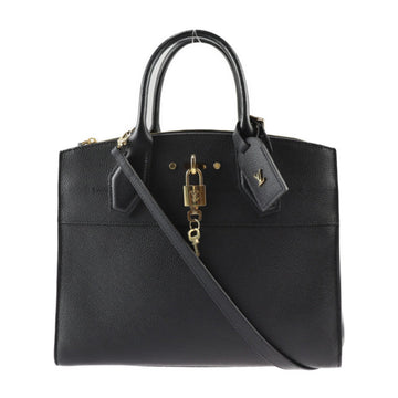 LOUIS VUITTON City Steamer MM Handbag M53015 Leather Black Gold Hardware 2WAY Shoulder Bag Vuitton
