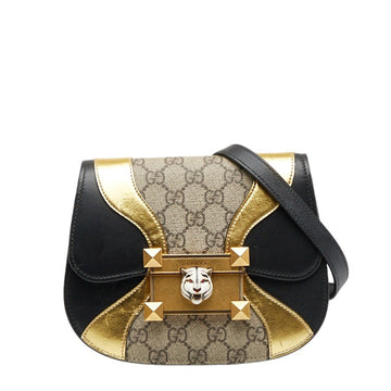 GUCCI Ogilide Shoulder Bag 500781 Black Gold Beige Leather PVC Women's