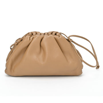 BOTTEGA VENETA The Pouch Leather Clutch Bag with Strap 585852 Calf Camel