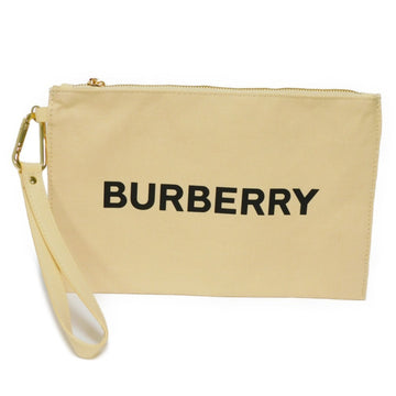 BURBERRY Clutch Bag Logo Print Zip Pouch Canvas Cream Black Detachable Strap Beige Men's Women's