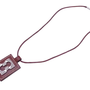 HERMES necklace Tuareg burgundy leather x cotton silver metal fittings pendant
