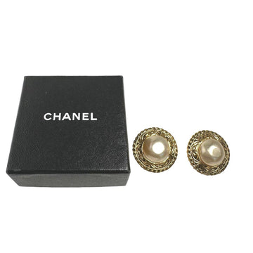 CHANEL fake pearl engraved GP gold earrings