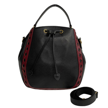 SAINT LAURENT  Cutout Leather 2way Shoulder Bag Handbag Black Red 738-1
