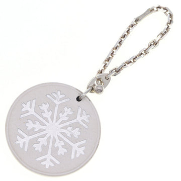 HERMES bag charm snow crystal white silver leather SV sterling 925 ladies key holder ring