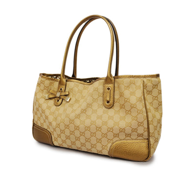 GUCCIAuth  GG Canvas Sherry Princey 163805 Women's Leather Tote Bag Beige,Gold