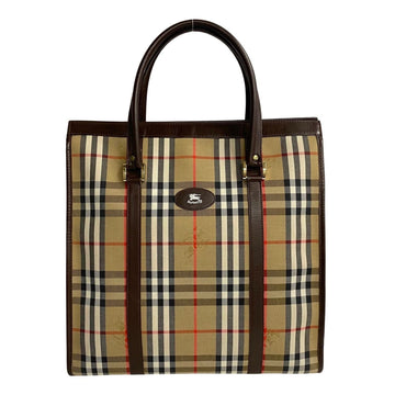 BURBERRYs Nova Check Canvas Leather Tote Bag Handbag Brown 67265