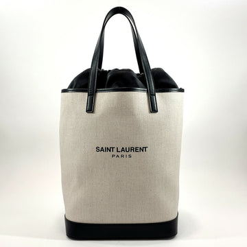 SAINT LAURENT Teddy Tote Bag Paris Canvas/Leather  PARIS 551595 Women's White