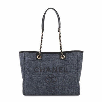 Chanel Deauville chain tote bag mix fiber leather navy black A67001 Bag