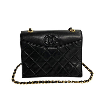 CHANEL Matelasse Lambskin Leather Coco Full Flap Chain Shoulder Bag Black 31594