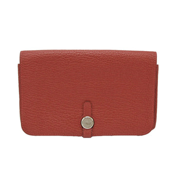 HERMES Dogon Posh Women's Togo Leather Clutch Bag Red Color
