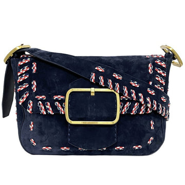 TORY BURCH One Shoulder Bag Navy Multicolor 10005608 01-17 Flap Leather Suede  Ladies