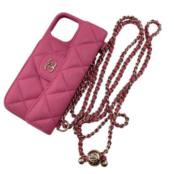 CHANEL Matelasse iPhone Case iPhone12 Chain Shoulder Coco Mark Mobile/Smartphone Accessories Pink Ladies