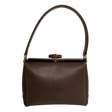 GUCCI Old  Bamboo Leather Turnlock Handbag Tote Bag Brown 20451