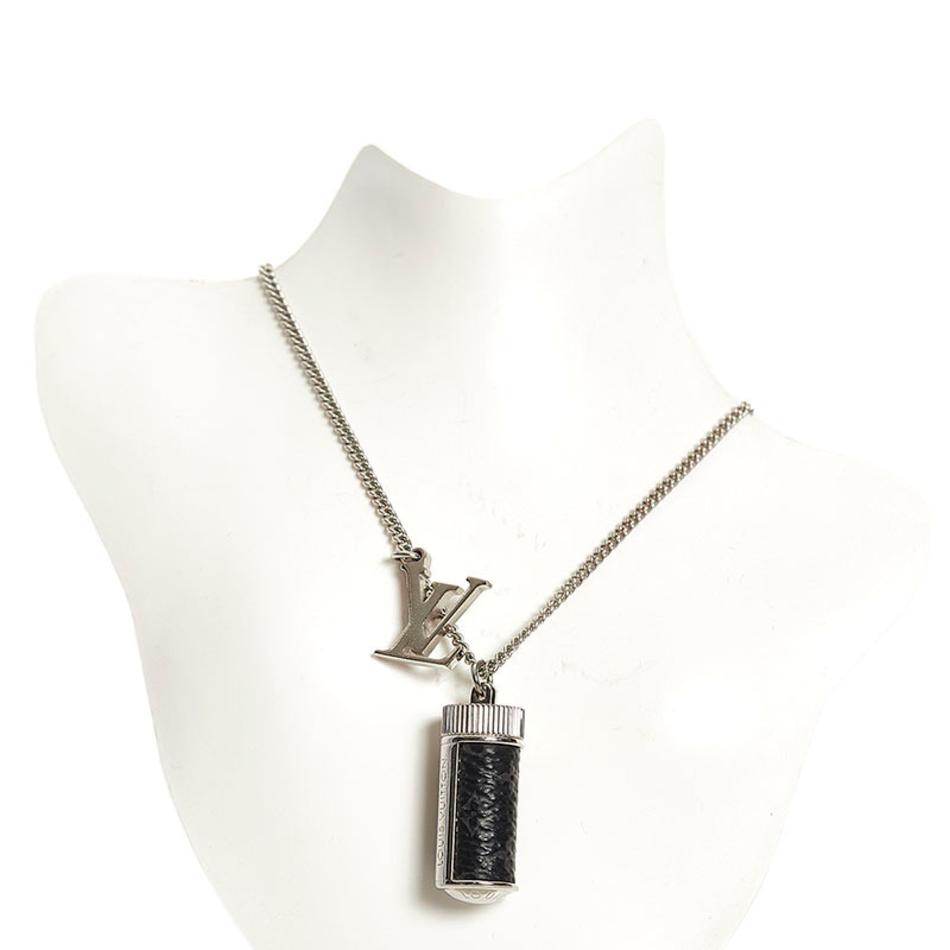 Louis Vuitton Monogram Eclipse Collier Charm Necklace M63641 Silver Me