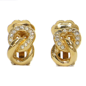 CHRISTIAN DIOR Earrings Binaural Clip Chain Motif Rhinestone Vintage Gold Accessories Jewelry Rajig High