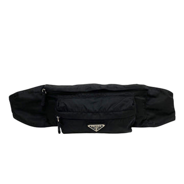 PRADA Triangle Logo Metal Fittings Nylon Mini Body Bag Waist Pouch One Shoulder Black 68055