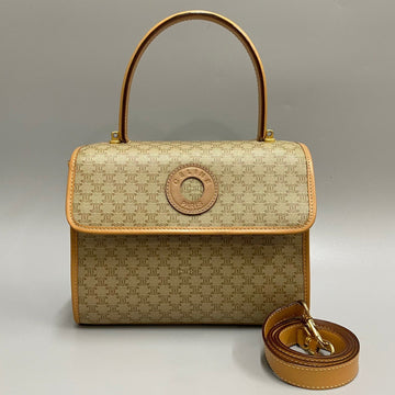 CELINE Vintage Macadam Blason Leather Genuine 2way Handbag Shoulder Bag Brown Beige