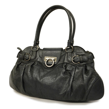 SALVATORE FERRAGAMO Auth  Gancini Women's Leather Handbag Black