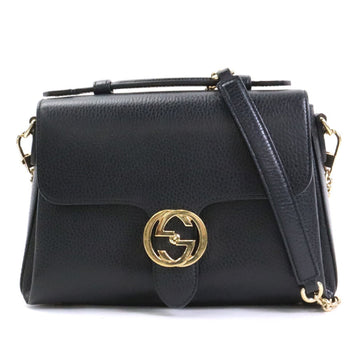 GUCCI Handbag Shoulder Bag Interlocking G Leather/Metal Black/Gold Women's 510302