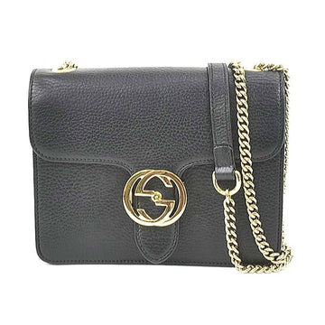 GUCCI Crossbody Shoulder Bag Leather/Metal Black/Light Gold Women's 510304
