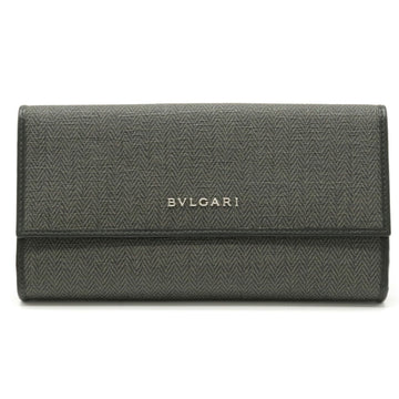 Bvlgari Weekend Bi-Fold W Long Wallet Double Leather PVC Black Gray 32589