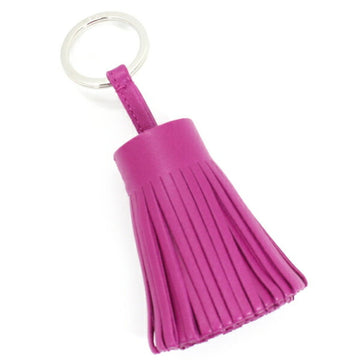 HERMES Keychain Bag Charm Carmen Lambskin Rose Purple Tassel Keyring  T4165