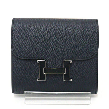 Hermes Constance Compact Verso Bifold Wallet Blue Indigo Rose Purple Vaux Epsom C Engraved (Made in 2018)