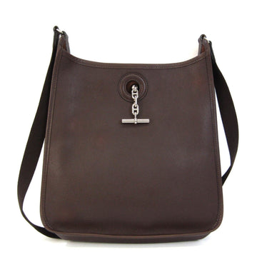 HERMES Vespa PM Women's Taurillon Clemence Leather Shoulder Bag Dark Brown