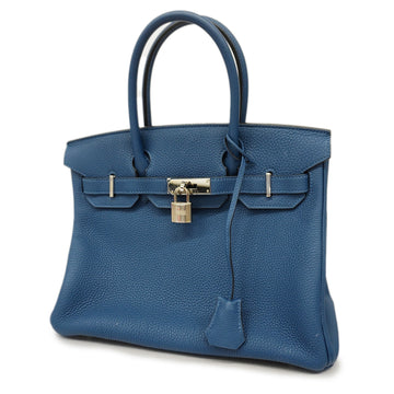 HERMESAuth  Birkin 30 D Stamp Women's Togo Leather Handbag Deep Blue