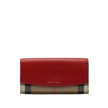 BURBERRY Nova Check Long Wallet Red White Black Gray Beige Canvas Leather Women's