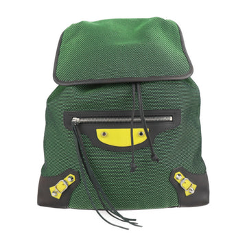 BALENCIAGA Traveler S Backpack Daypack 382830 Nylon Canvas Leather Green Black Rucksack