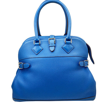 HERMES Atlas 35 Taurillon Clemence Blue Handbag P Engraved Leather Women's Hand Bag