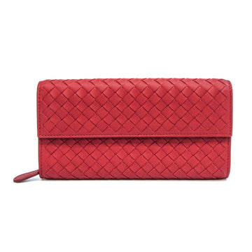 BOTTEGA VENETA Intrecciato Men,Women Leather Long Wallet [bi-fold] Red Color