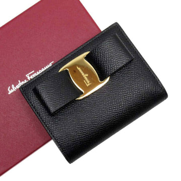 Salvatore Ferragamo Bi-Fold Wallet Vala Ribbon Black Gold Leather