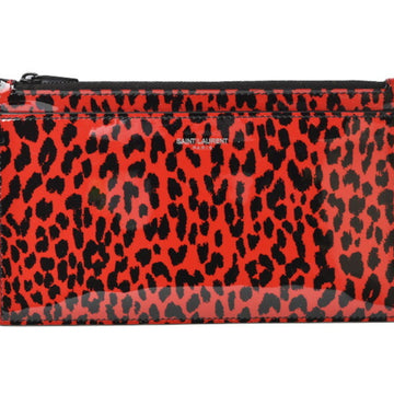 SAINT LAURENT Paris flap pouch clutch bag  baby cat leopard pattern zip rouge black
