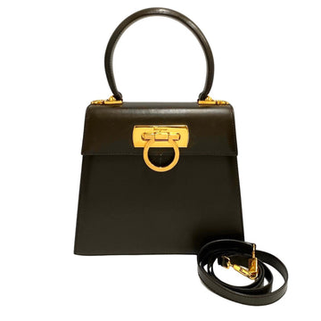 SALVATORE FERRAGAMO Gancini Calf Leather 2way Handbag Shoulder Bag Brown