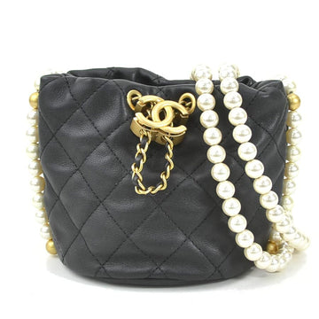 CHANEL Crossbody Shoulder Bag Coco Mark Leather/Fake Pearl/Metal Black/Off-White/Gold Women's