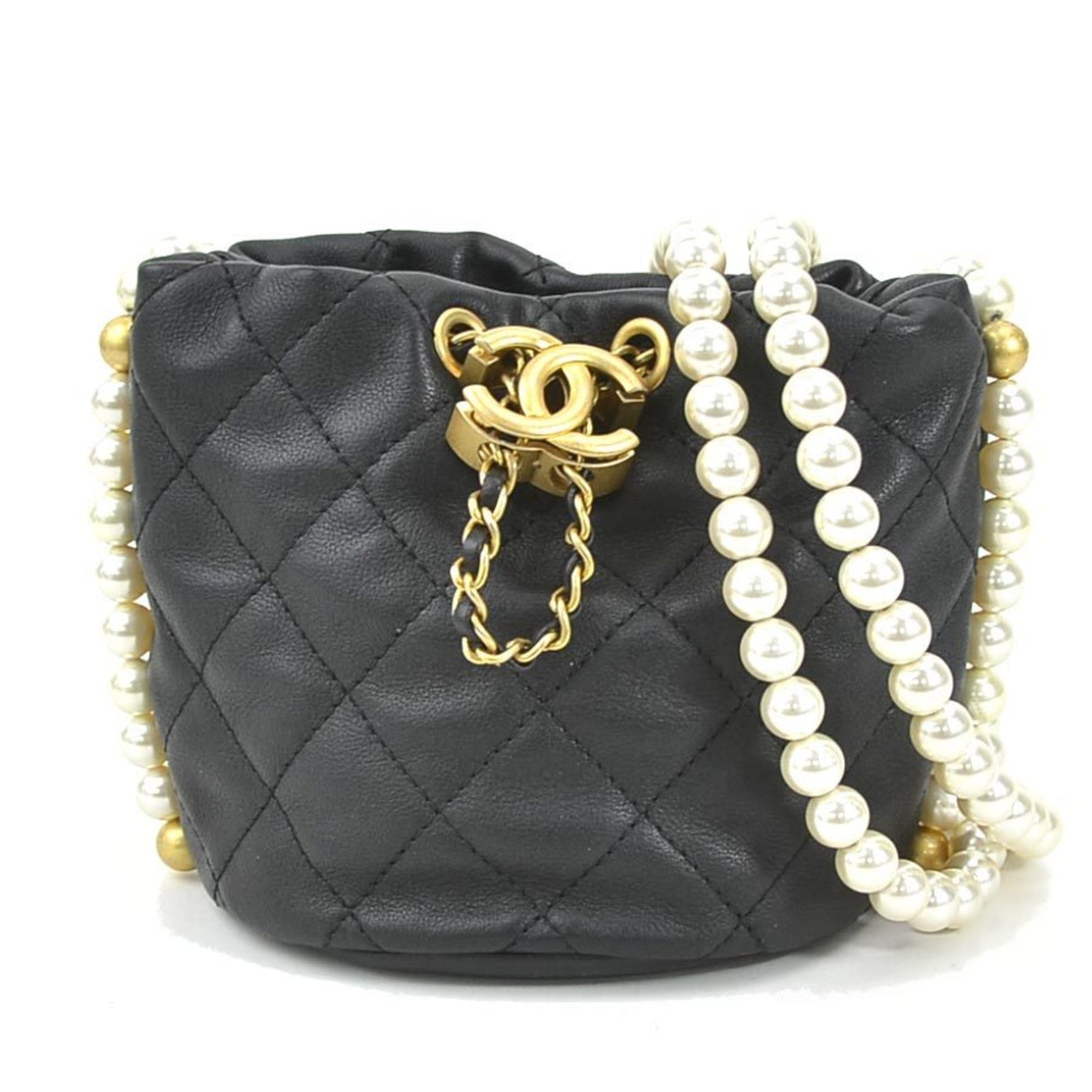 CHANEL Crossbody Shoulder Bag Coco Mark Leather/Fake Pearl