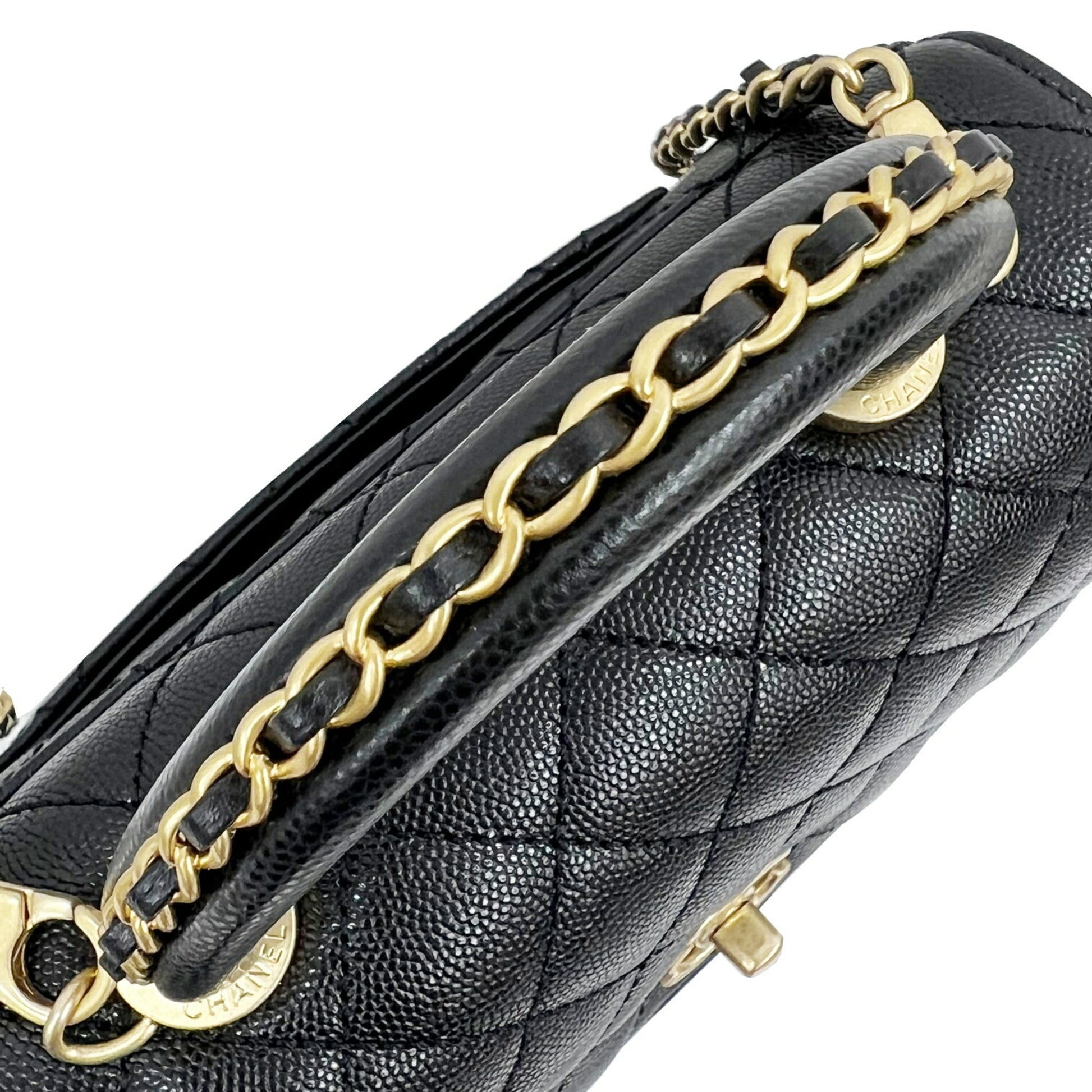 Auth CHANEL Small Top Handle Flap Bag/Matelasse/Coco Handle XS A92990 Black