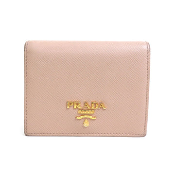 PRADA Bifold Wallet Logo Leather Pink Beige Gold Ladies