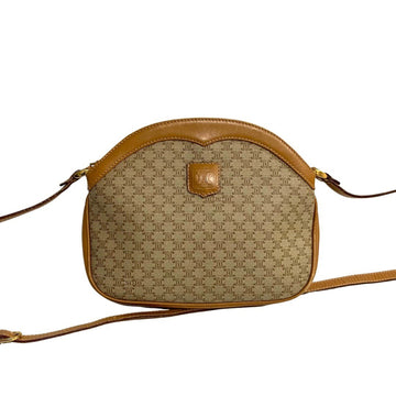 CELINE Vintage Macadam Blason Leather Genuine Mini Shoulder Bag Pochette Beige Brown