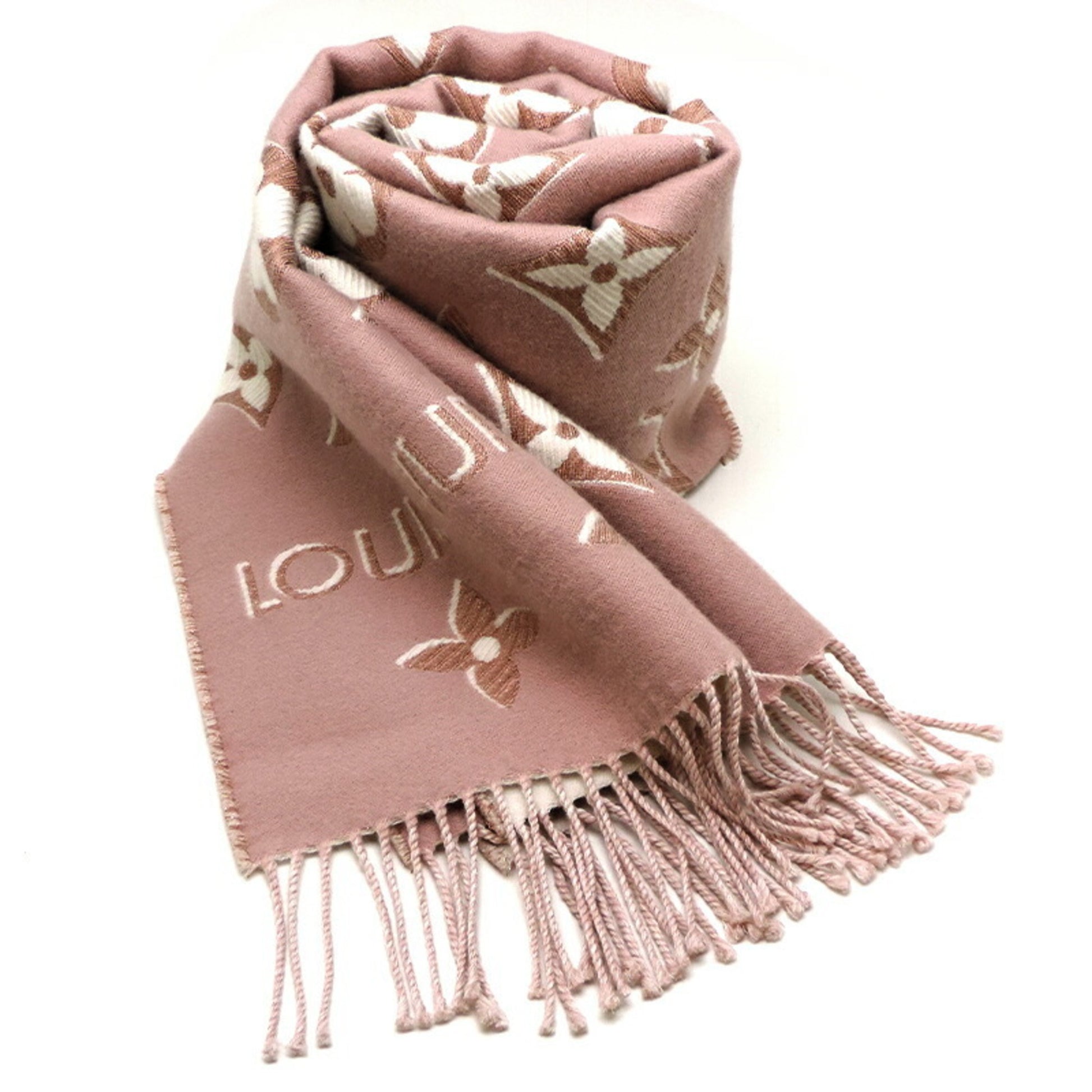 Louis Vuitton Rose Pink Silk Wool Denim Monogram Shawl Louis