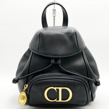 CHRISTIAN DIOR Backpack Daypack CD Logo Black Leather Women's Fashion USED