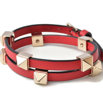 Valentino Bangle Bracelet VALENTINO Rockstuds Leather Rouge Red