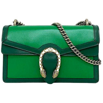 GUCCI Dionysus Chain Shoulder Bag Green White Gold Silver 493930 Leather  Snake Flap Women's